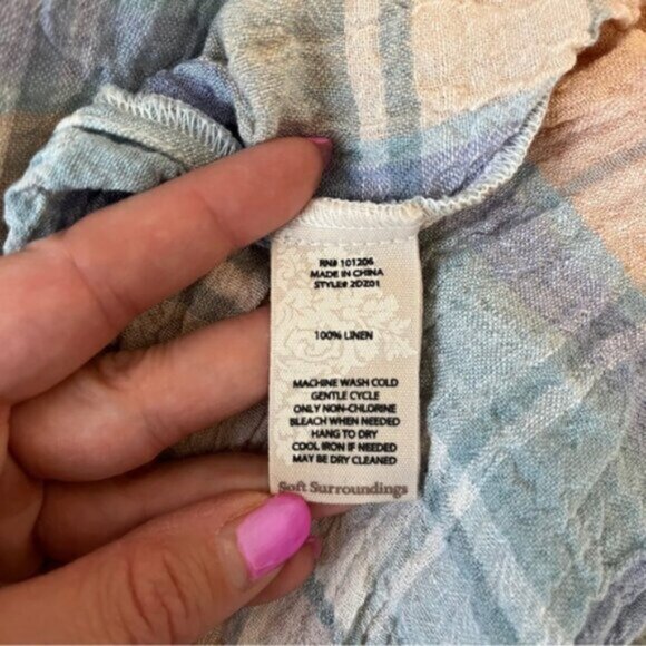 Soft Surroundings Crepe 100% Linen Plaid Button Up Shirt - Picture 8 of 10